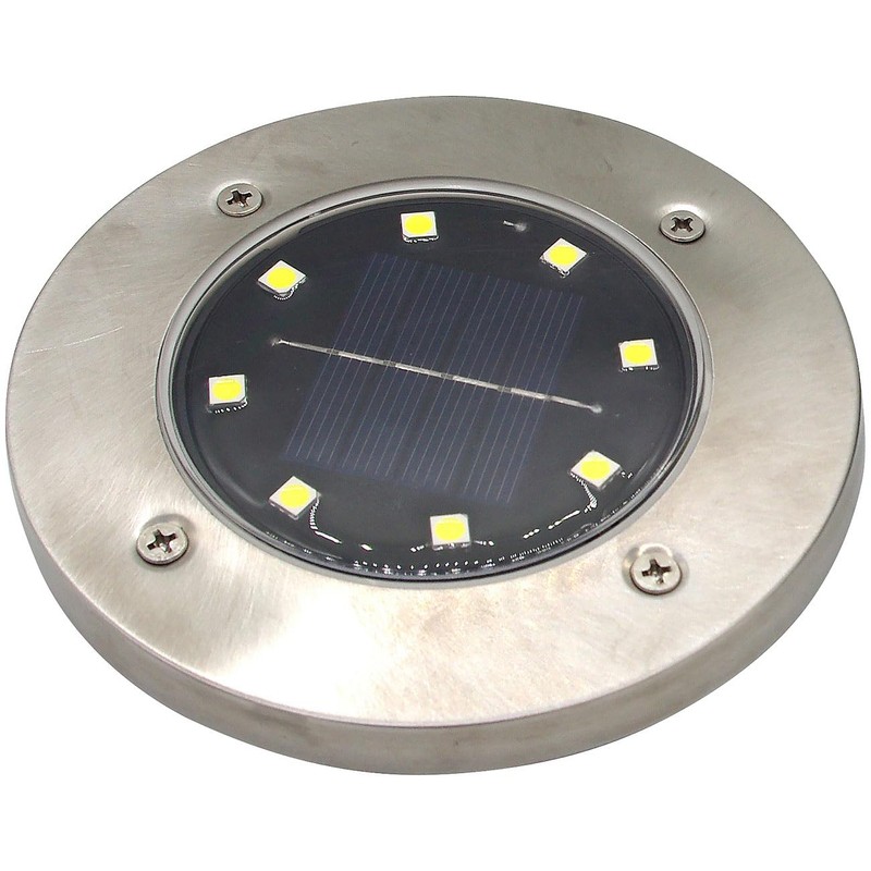 Lunartec 12er-Set Akku-Solar-Bodenleuchten, Edelstahlgehäuse, 8 LEDs, wamweiß