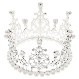 BESTOYARD Crown Tiara Mini Crown Hair Accessory for Children Birthday Wedding Princess Decoration Tool Hair Accessories Glitter Girls Hair Ornament (Silver), Pearl, alloy, rhinestone