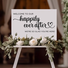 Welcome To Our Happily Ever After Sticker, We Are So Glad You Are Here Decal, DIY Wedding Sign For A Mirror, Acrylic, Glass & Wood, 22" W x 10" H, Black Vinyl Lettering