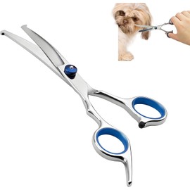 Curved Dog Grooming Scissors with Safety Round Tip, Stainless Steel Up Curved Professional Pet Grooming Shears for Dogs Cats Pets