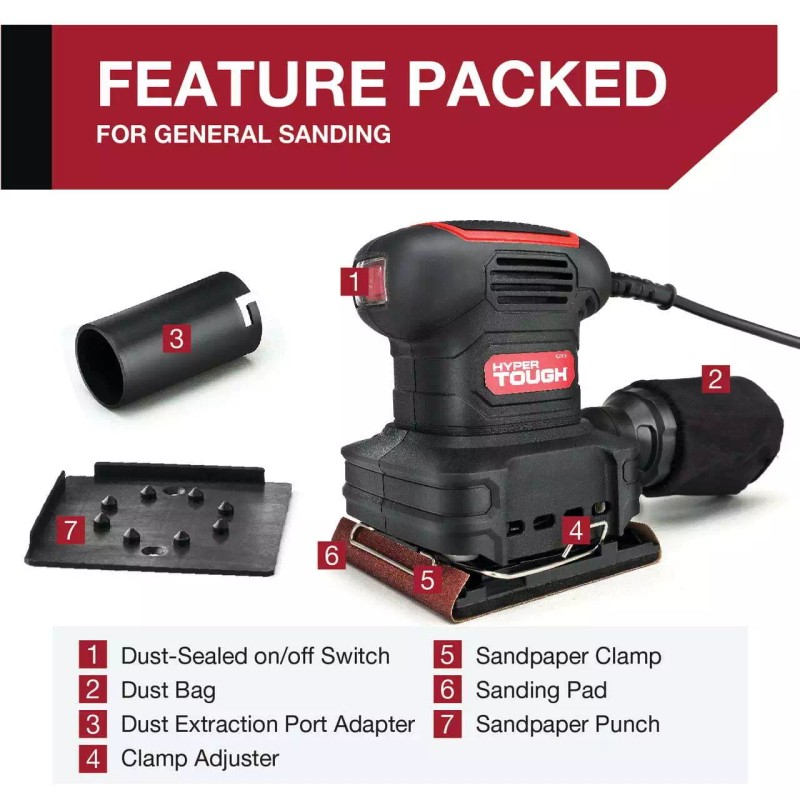 Hyper Tough 2 Amp Corded 1/4 Sheet Palm Sander with