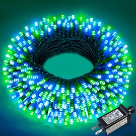 Christmas Lights Outdoor, 66FT 200 LED Christmas Tree Lights with 8 Modes Waterproof, Plug in Connectable String Twinkle Light Green Wire for Tree Patio Party Decorations, Blue Green
