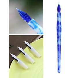 SIPLIV MAJOHN Multifunctional Dual Purpose Pen Glass Nib Dip Pen with 3 Types Replacement Fountain Pen Nib Resin Writing Signature Painting Pen - Blue