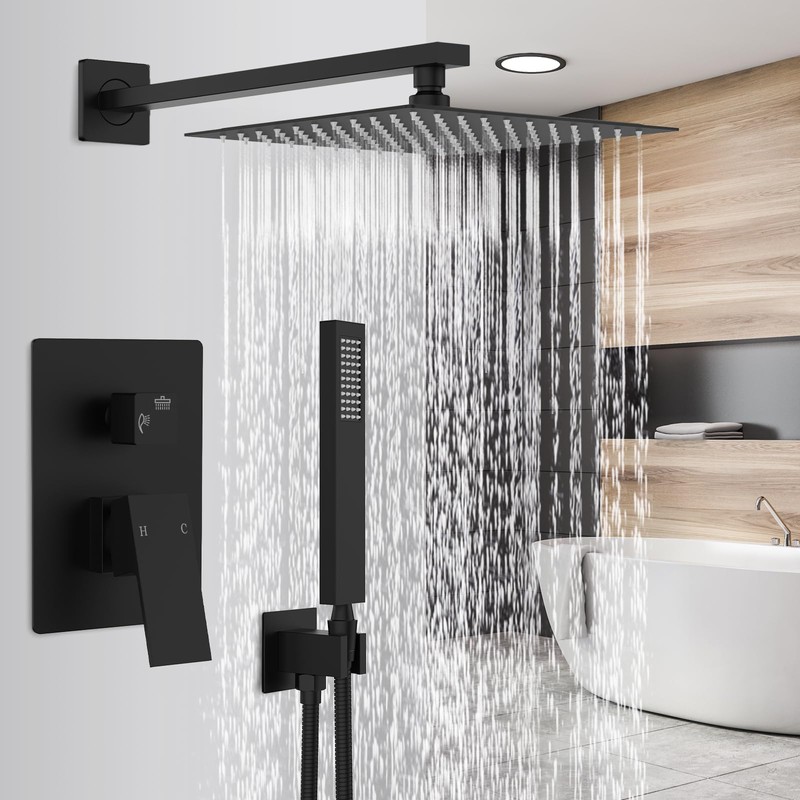 SunCleanse Shower System Rainfall Shower Faucets Set Matte Black, 10