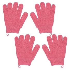 SHIDOW Shower Gloves Pink, Bath Exfoliating Gloves Scrub, Loofah Bath Gloves, Reusable Shower Mitts, for Body Exfoliating Massage Gloves for Women (2 Pair Pink)