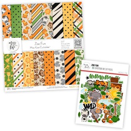 Die Cuts & Paper Set - Zoo Fun - by Miss Kate Cuttables | 16 Single - Sided 12"x12" Premium Specialty Paper Sheets & Over 60 Coordinating Die Cuts