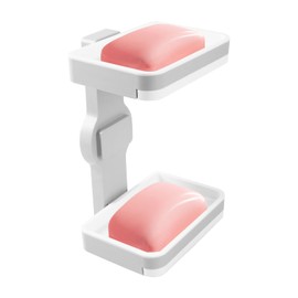 KlaroSpace Bathroom Soap Dish with Drain, 5 kg Load Capacity, Double System No Drilling, Wall Mounted with Suction Cups, White/Grey (Shower/Kitchen/Sponge Holder)