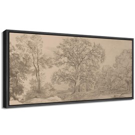 SIGNFORD Extra Large Framed Canvas Vintage Tree Line Pencil Drawing Classic Illustrations Modern Art Calm Warm for Living Room, Bedroom, Office - 60"x30"