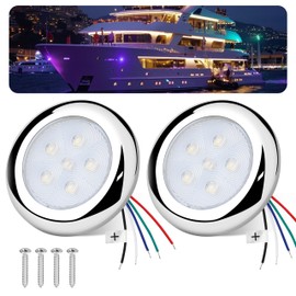 RVZONE 3inch RGBW Boat Courtesy Lights IP68 Waterproof Marine LED Lights Stainless Steel Boat Interior T Top Cabin Deck lighting for Pontoon Night Fishing Yacht (2Pack)