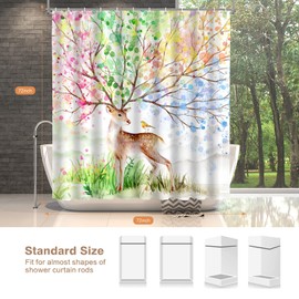 Cortina de ducha de árbol, cortina de ducha colorida, juego de cortinas de ducha de ciervos para baño con 12 ganchos, tela decorativa de poliéster, lavable a máquina, impermeable, divertida, moderna, decoración de cortina de baño