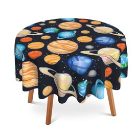UIUPRO Space 60 Inch Round Tablecloth,Solar System Planets Earth Table Cloth Waterproof Stain and Wrinkle Resistant Circle Table Cover for Kitchen Dining Picnic Camping Indoor Outdoor Decor