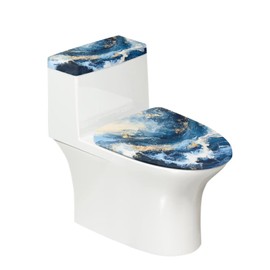 HUISEFOR Bathroom Toilet Lid Cover Marble Toilet Seat Cover, Navy Blue Toilet Seat Lid Cover with Elastic Bottom Toilet Covers 2 Pieces Universal Fit Toilet Top Covers Home Indoor Decoration