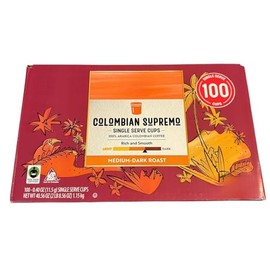 Colombian Supremo Arabica Medium-Dark Roast Coffee Pods, 100 ct. Compatible with K-Cups Brewers