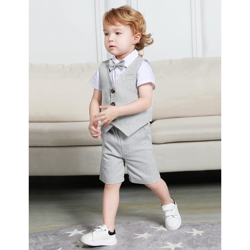 mintgreen Infant Formal Suit Short Sleeve Set, Light Grey, 3-4