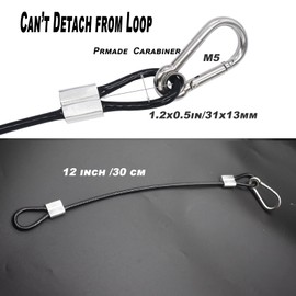 Bytiyar 10 pcs 1FT (30cm) Vinyl Cover Coated Stainless Steel Wire Cable with Loops and Carabiner Hook Short Security Rope Lanyard Tether Lock, 4mm Thickness Black