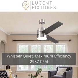 Ethen 52-Inch Ceiling Fan with Ultra-Quiet, Energy-Efficient Motor, Reversible 3-Speed Settings, Modern 3-Blade Design, Pull-Chain Control, ETL Listed for Apartments and Rental Spaces (Brushed Nichel)