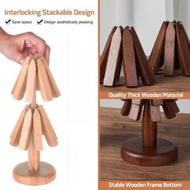 Wooden Trivets for Hot Plate,3pcs Tree Trivets, Wooden placemat Coaster, Tree Design hot Pot mat, Heat Resistant Folding mat for teapot, pan, Bowl (Light Wooden)