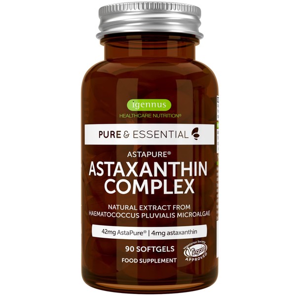 Astaxanthin Complex, 42 mg Astapure Providing 4 mg H. Pluvialis Astaxanthin, 90 Vegan Softgels, by Igennus