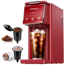 KIDISLE Single Serve Coffee Maker for K Cup & Ground Coffee – Hot & Iced, 6-16oz Sizes, 40oz Water Tank, Reusable Filter, Compact for Home Office Dorm, Red