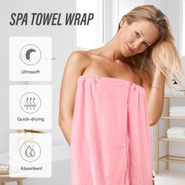 GEN'C BÉAUTY Spa Towel Wrap Microfiber Bathrobe Adjustable Shower Robe for Women XL-XXXL (Pink)