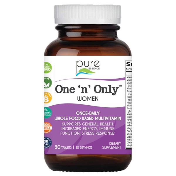 PURE ESSENCE LABS One N Only Multivitamin for Women, Natural One a Day Herbal Supplement with Vitamin D3, B12, and Biotin with Whole Foods, 30 Tablets