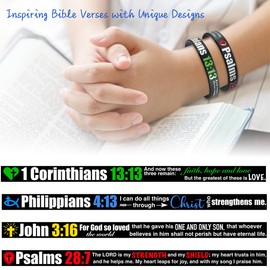 kilofly 4-Pack Christian Bible Verse Silicone Wristbands Scripture Bracelets, Love
