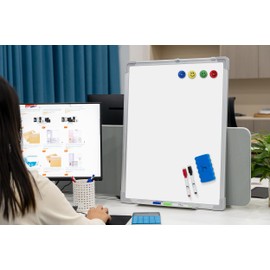 Whiteboard Set - Dry Erase Board 18 x 24 in with 1 Magnetic Dry Eraser, 4 Drywipe Markers and 4 Magnets - Small White Hanging Message Scoreboard for Home Office School (18x24 in)