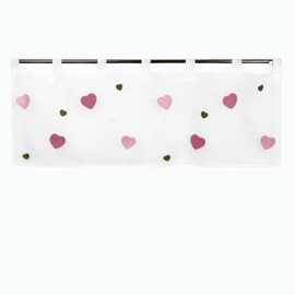 Delindo Lifestyle Net Curtain Colourful Hearts Curtain with Embroidered Motif for Girls, Modern Transparent Bistro Curtain for Children's Room, White, 45 x 115 cm