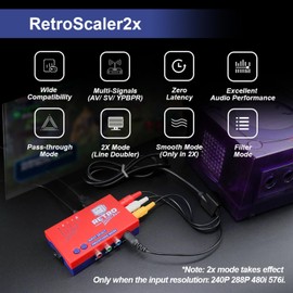 RetroScaler2x AV/SV/YPBPR to HDMI Converter - Supports Line Doubler, Filter and Pass-Through Modes, Video Game Adapter with No Lag, for PS2/N64/Dreamcast/Saturn/MD/NGC/SFC and More