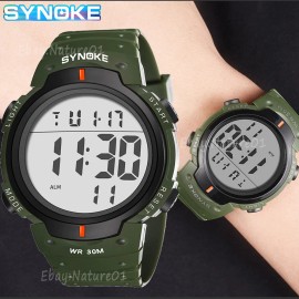 Synoke Waterproof Men's Army Watches Sports Watch Electronic LED Digital Wrist Watches - Blue