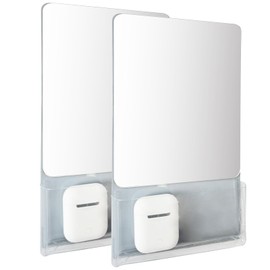 Neehows Strong Magnetic Locker Mirror, 9.45" x 5.51" Super Clear Reflection Small Real Glass Mirror with Fully Magnetic Back Storage Pocket for School Locker Refrigerator Office Cabinet -Grey, 2 Pcs