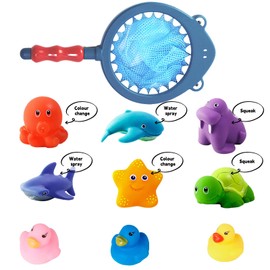 MUNSKT Baby Bath Toys , 10 PCS Mould Free Bathing Toys Set , Soft Rubber Duck & Ocean Animals for 1 2 3 4 Year Olds Toddlers Bath Time Fun
