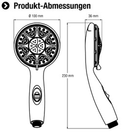 Cornat Canzano New TECB3477 Hand Shower Head Diameter 100 mm Chrome-Plated 3 Jet Types: Normal & Massage Jet Water Stop and Anti-Limescale Water Saving Insert Eco Shower Head