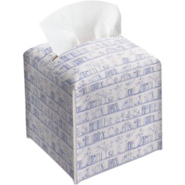 Tissue Box Cover Gifts, Seamless Bookshelf Pattern Tissue Box Holder, Gifts for Women Men Friends, Decorative Facial Paper Case for Home Office Bathroom Vanity Countertop-A20