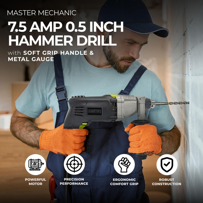 Master Mechanic 7.5 Amp Motor 0.5 Inch Hammer Drill with