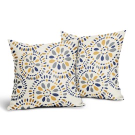 Blue and Yellow Throw Pillow Covers 18x18 Set of 2 Navy Yellow Grey Gray Boho Geometric Flower Pattern Print Decorative Pillowcases Farmhouse Outdoor Square Cushion Cases Decor for Sofa Bed Couch