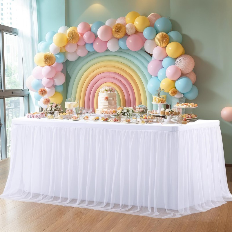 White Table Cloth for 6 Foot Rectangle Tables, White Tulle
