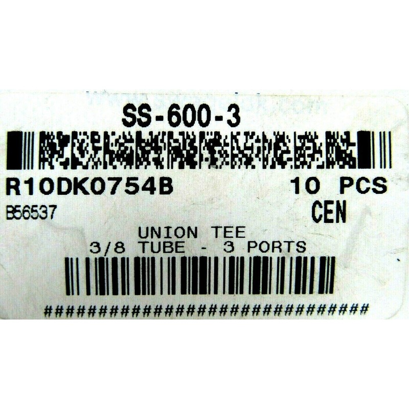 SWAGELOK SS-600-3 3/8" TUBE OD, STAINLESS STEEL, TUBE FITTING, UNION