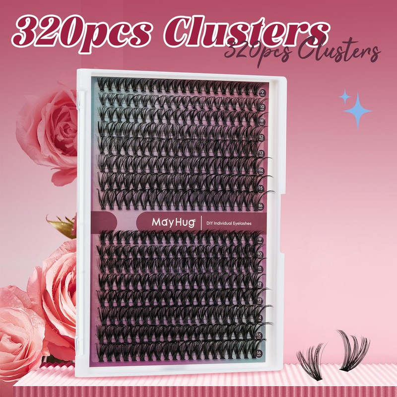 Mayhug Eyelash Extensions, 30 + 40D Individual Eyelashes, 320 Pieces,