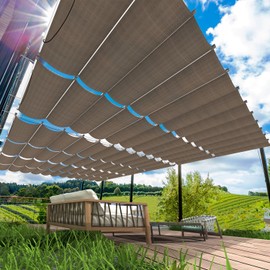 AwnPro 7' x 8' Brown Retractable Wave Awning Cover, Replacement Pergola Awning, Slipline Retractable Shade Sail for Outdoor Gardens, Patios, Decks and Gazebos