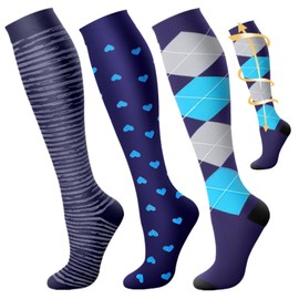 Calcetas de Compresión para Mujeres y Hombres, 3 Pares Medias de Compresion para Circulación, Calcetines de Presion Largos Graduados de 15-20 mmhg, para Varices, Correr, Ciclismo, Enfermeras, 35-38.5