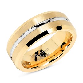 100S JEWELRY Tungsten Rings for Mens Gold Wedding Bands Silver Grooved Two Tone 8mm Wide Size 6-16 (Tungsten, 9)