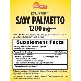 Sundance Saw Palmetto 1200mg for Men | 100 Quick Release Capsules | Non-GMO & Gluten Free Supplement