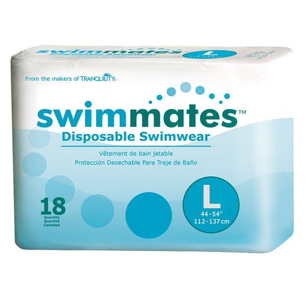 Swimmates Adult Swim Underwear, Pull-Up with Tear-Away Side Seams, Unisex, Disposable, Large (44"- 54" Waist), 18 Count (Case of 4)