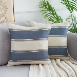DakTou Pack of 2 Cushion Covers, Modern Stripes, Sofa Cushion Covers, Decorative Cushion Covers, Farmhouse Cushion Covers, Square Home Decoration, Linen Cushion Cover for Sofa, Office, Couch, Chair,
