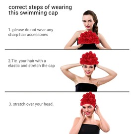 Womens Swim Cap Floral Swim Cap for Women Vintage Style Swimming Bathing Pretty Retro Swim Cap (Red)