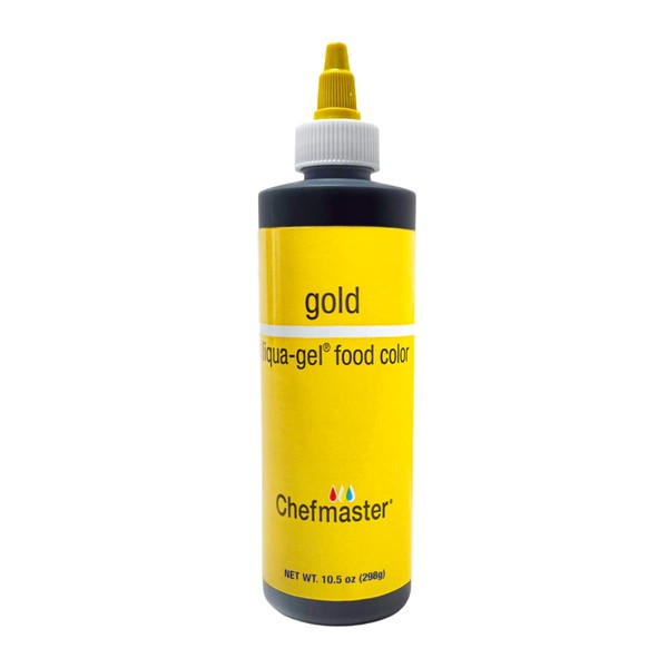 Chefmaster Gold Liqua-Gel® Food Coloring | Vibrant Color | Professional-Grade Dye for Icing, Frosting, Fondant | Baking & Decorating | Fade-Resistant | Easy-to-Use | Made in USA | 10.5 oz