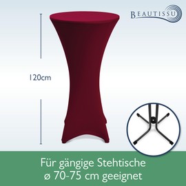Beautissu Stella Stretch Bar Table Cover Red Bordeaux Diameter 70-75 cm - Reinforcement in the Foot Area & Washable at 40°C Non-Slip & Non-Iron Cover for Bar Table & Bistro Table as Table Cover