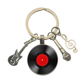 HADWAO Simple Classic Record Keychain Guitar Record Microphone Note Music Key Chain Music Symbol Key Ring Keyfob for Bag Purse Wallet Cellphone or Car Pendant