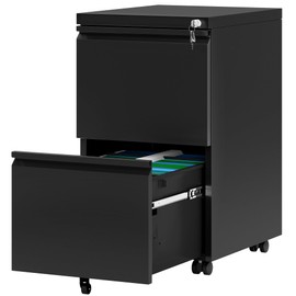 YITAHOME 2 Drawer File Cabinet with Lock, 20” Deep Office Vertical Files, Mobile Metal Filing Cabinet, Metal Vertical Filing Storage Cabinet, Rolling File Cabinets for Letters/Legal/A4 Size，Black